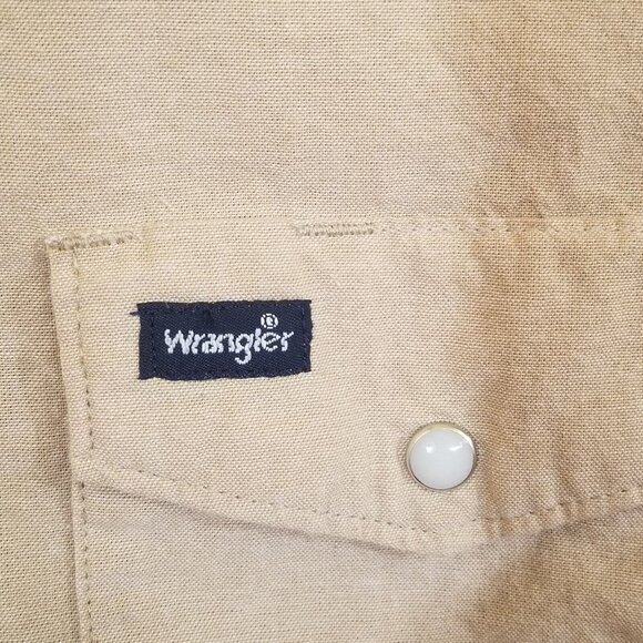 Vintage Wrangler Mens Shirt XXL Western Pearl Snap Long Sleeve Tan - Picture 10 of 10